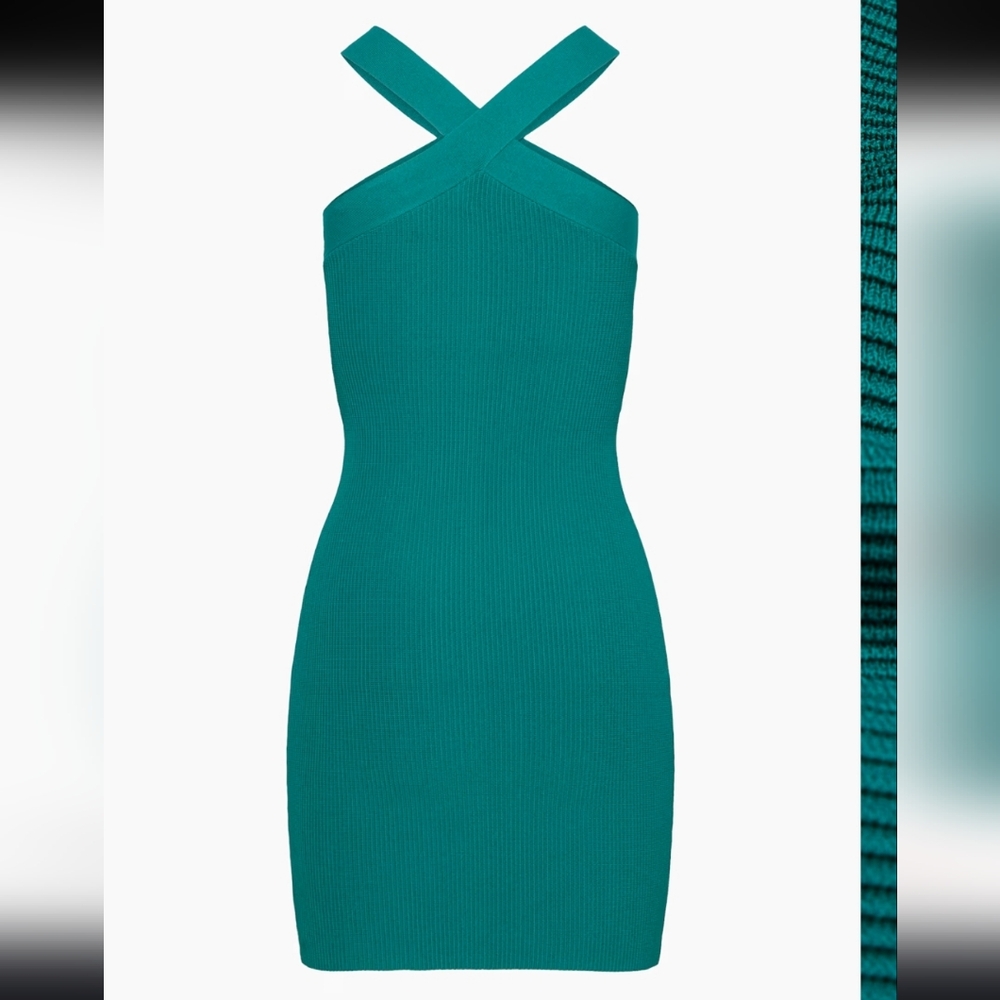 Babaton Knit Criss Cross Teal Dress - XS